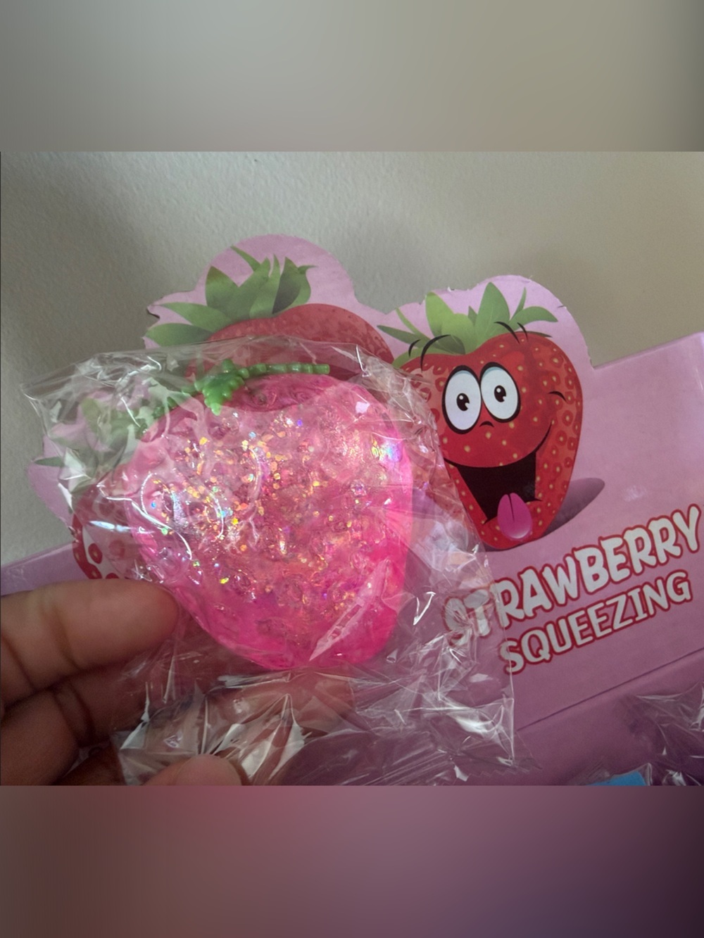 Strawberry Squeezing Stress Ball squishy - Pink Glitter